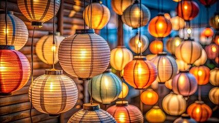 Obraz premium Handmade paper lanterns emitting soft ambient light in a cozy setting
