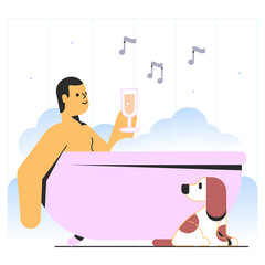 Man relaxing in bath with champagne