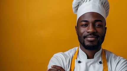 Skilled Culinary Artisan in a Professional Studio Photoshoot with Yellow Background