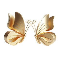 a pair of minimalist cartoon 3d gold butterfly isolated PNG