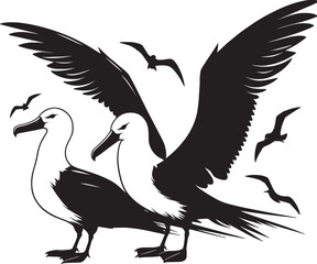 Beautiful albatross bird Silhouette isolated on white background Minimalist albatross vector shape