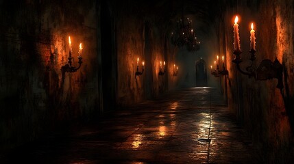 Dark & Mysterious Candlelit Hallway - Gothic Architecture