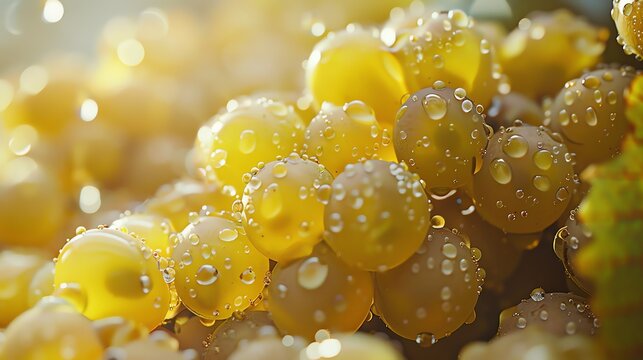 A hyper-realistic photograph of white grapes