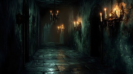 Obraz premium Dark & Mysterious Stone Corridor with Candles