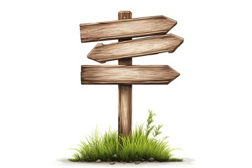 Old wooden signpost with blank arrow pointing towards grassOld wooden signpost with blank arrow pointing towards grass