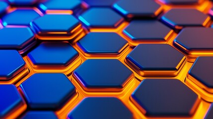 A close up of a blue and orange hexagonal pattern. The blue and orange colors create a sense of warmth and energy. The pattern is made up of small