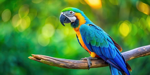 Vibrant blue headed macaw with colorful feathers perched on a branch, exotic, bird, tropical, wildlife, vibrant, colorful, feathers © Udomner