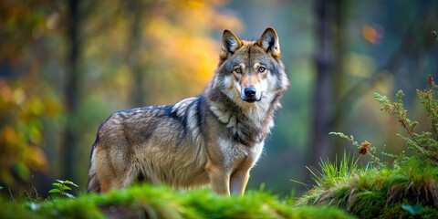 Eurasian wolf in its natural habitat, wolf, animal, predator, wildlife, nature, forest, European, canis lupus lupus, pack