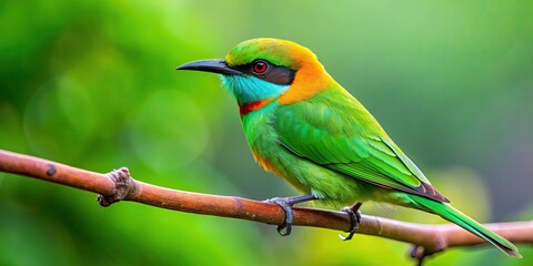Fototapeta premium Vibrant green plumage bird perched on a branch, Green oropendola, tropical, wildlife, nature, exotic, colorful
