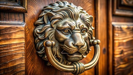 Close-up of a beautifully crafted lion handle on a forged product, lion, handle, forged, metal, ornate, detailed