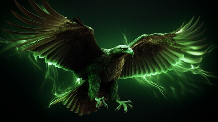 Majestic eagle in flight, surrounded by an ethereal glow. A captivating blend of nature and mysticism, perfect for wildlife enthusiasts.