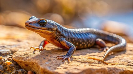 Obraz premium Desert salamander sunbathing on a rocky surface, desert, salamander, reptile, hot, dry, arid, wilderness, animal, wildlife