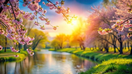 Defocused spring landscape showcasing the beauty of nature, spring, landscape, nature, beautiful, scenery, flora, fauna