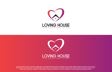 lovely home logo design . love home logo . love home logo concept. house love icon logo design .