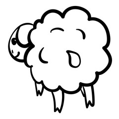 Outline sheep in doodle style, kids coloring page with cute farm animal back view