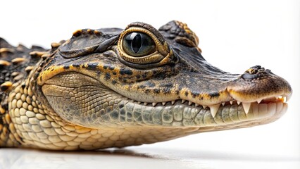 Fototapeta premium Close-up of a jacar? (alligator) against a white background, wildlife, reptile, predator, Brazilian, nature, animal