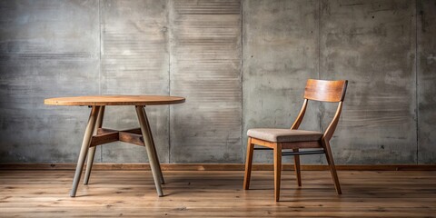 Modern chair paired with a rustic wooden table , interior design, furniture, home decor, wood, contemporary, antique