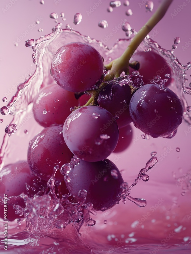 Poster fresh grapes splash water