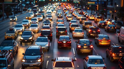 Urban Congestion: Many Cars Waiting on a Crowded Road.