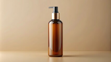 Plain amber packaging fliptop bottle of skincare product mockup on beige background, skincare, product, packaging, amber, fliptop