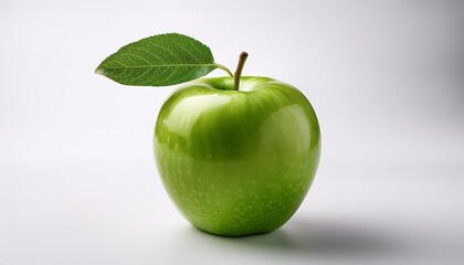 Bright Green Apple with Leaf: Clean and Fresh Healthy Food Concept on White Background