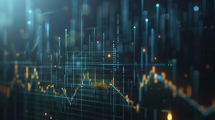 Fototapeta premium Abstract digital financial graph with glowing lines and data points, representing market analysis and trading activity.