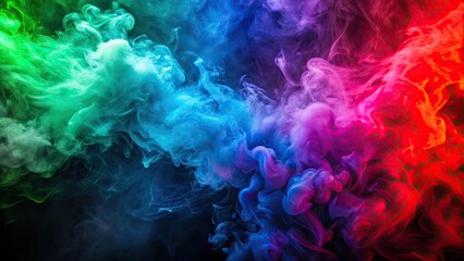 Obraz premium Intense smoke and fog whisps in contrasting vivid red, green, purple and blue colors. Vivid abstract background, smoke, fog