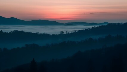 Obraz premium Sunset and Silhouettes of Trees in the Mountains, generative AI