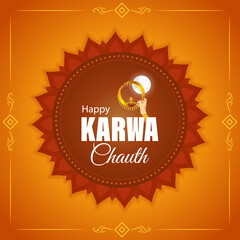 Vector illustration of Happy Karva Chauth social media feed template