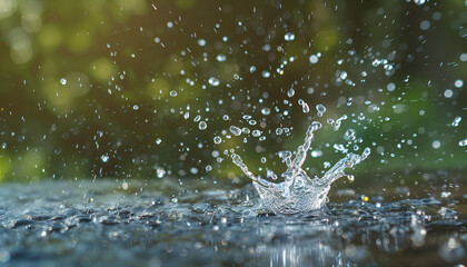 Raindrops Splashing on Water Surface