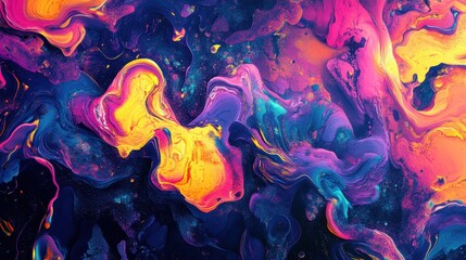A vibrant abstract artwork with swirling colors and textures resembling cosmic patterns.
