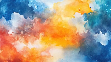 Abstract Watercolor Painting with Blue, Orange, and Yellow Hues