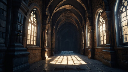Fototapeta premium Photorealistic Grim Reaper in a Castle Corridor