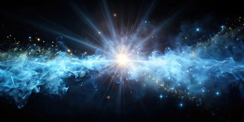 Obraz premium Particles with smoke and light rays on black background, particles, smoke, light rays, abstract, movement, glowing, colors