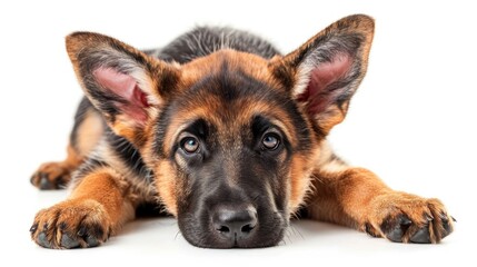 German Shepherd puppy photographed in a studio setting on a white background