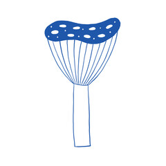Simple Blue Line Drawing of a Mushroom on White Background