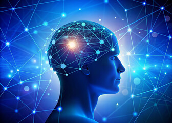 Obraz premium Artificial intelligence face background with network, wallpaper, banner, poster, illustration