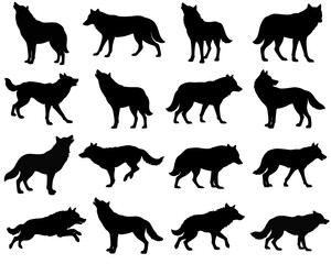 Fox silhouette set. vector illustration of wild animals.
isolated on white background.