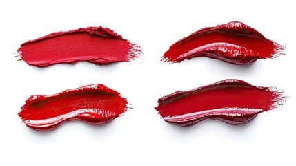 Fototapeta premium Red lipstick smears on white background. Perfect for beauty, fashion, or makeup related projects.