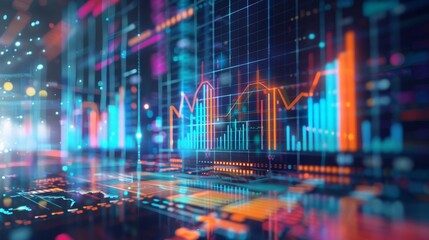 Vivid floating charts and graphs depicting data analysis revealing insightful patterns
