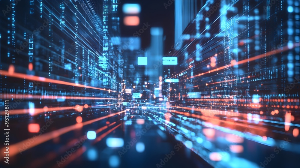 Poster edge computing devices efficiently processing data at the edge of a network with a blurred cityscape