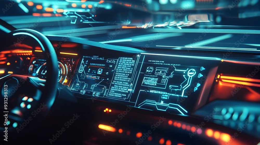 Poster autonomous vehicles connected through edge computing and iot devices featured on a futuristic