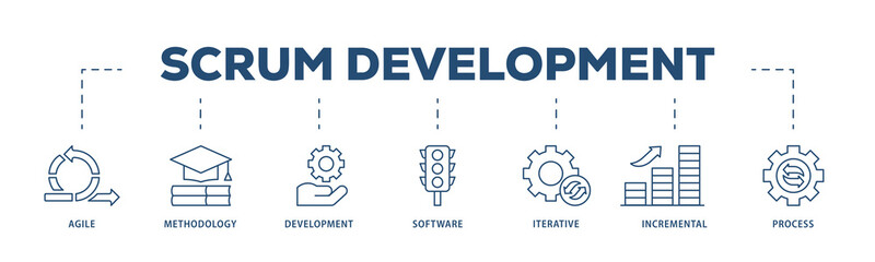 Scrum development icons process structure web banner illustration of agile, methodology, development, software, iterative, incremental and process icon png transparent background.
