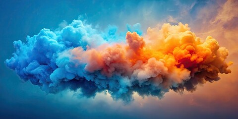 Fototapeta premium Tinted clouds in blue and orange hues on isolated background , clouds, sky, abstract, colorful, vibrant, unique, atmosphere