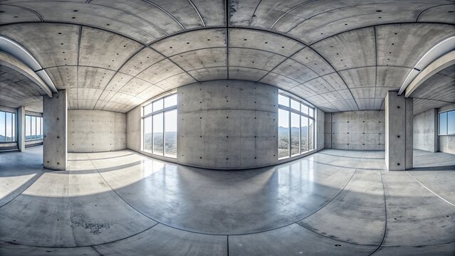 360 degree spherical seamless panorama abstract empty concrete room interior studio hall rendering hdri hdr vr style