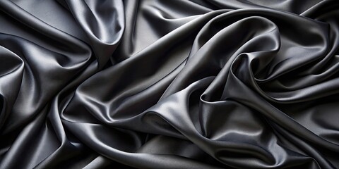 Fototapeta premium Dramatic black silk background texture for artistic designs, luxurious, smooth, elegant, dark, fabric, material, drapery