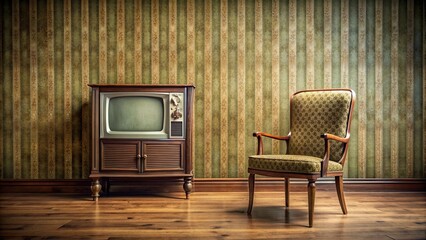 Vintage room with old wooden TV and chair , retro, interior, old, television, wooden, chair, room, vintage, nostalgia