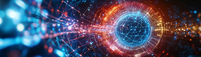Obraz premium A stunning visual of data flow, showcasing vibrant colors and intricate patterns, representing technology and innovation.