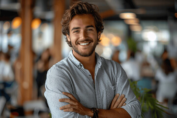 Fototapeta premium Young Man Smiling In Modern Office Environment