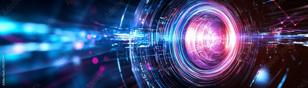 Wall mural futuristic abstract image featuring vibrant light beams and circular patterns, ideal for technology 